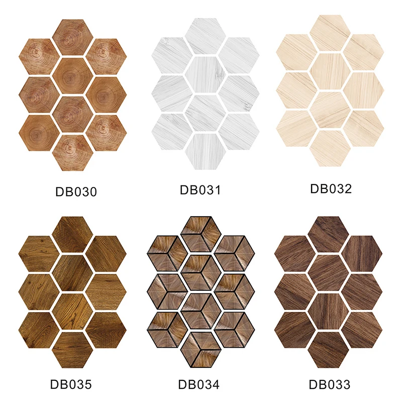 

10Pcs Waterproof Simulated Wood Grain Hexagon Ground Stickers Three Dimensional Self-Adhesive Wall Sticker Home Decoration