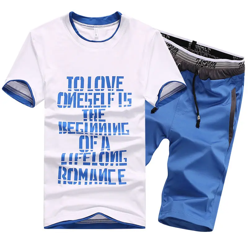 

Summer men's suit short-sleeved printed sportswear men's casual sportswear 2-piece T-shirt + shorts