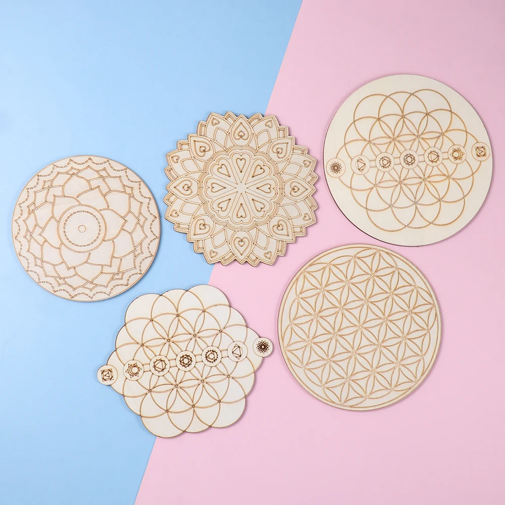 Деревянный настенный знак в форме цветка жизни лазерная вырезка деревянное