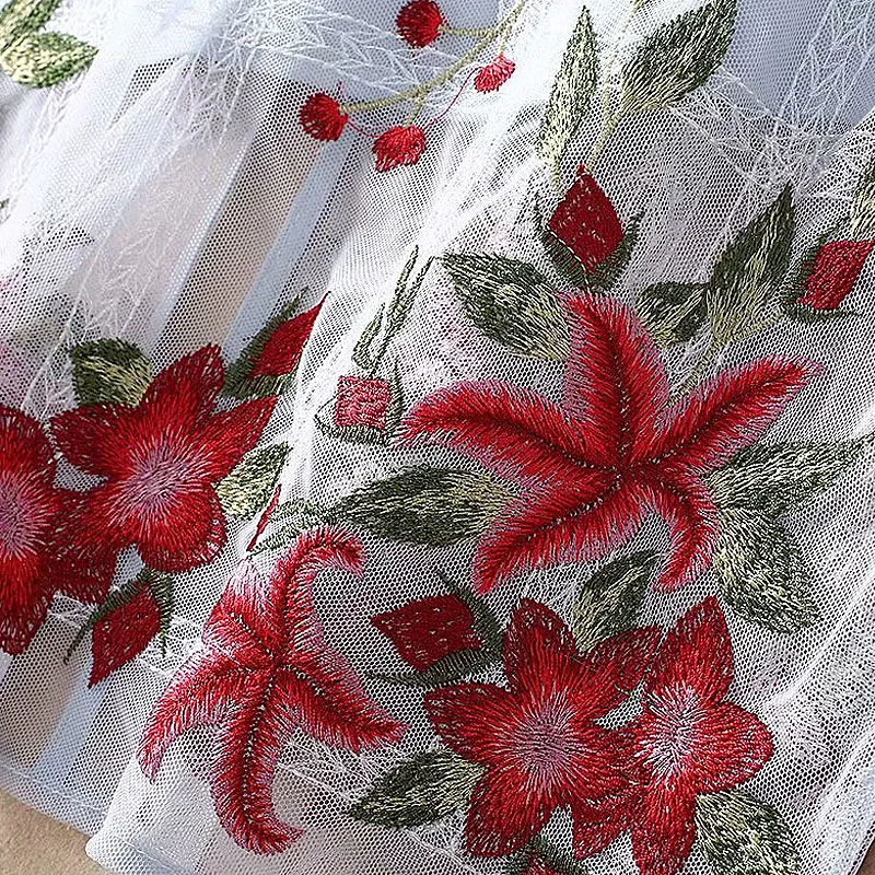 

Runway High Quality New Women'S Fashion Workplace Party Casual Vintage Elegant Chic Flower Embroidery Mesh Midi Pencil Dress