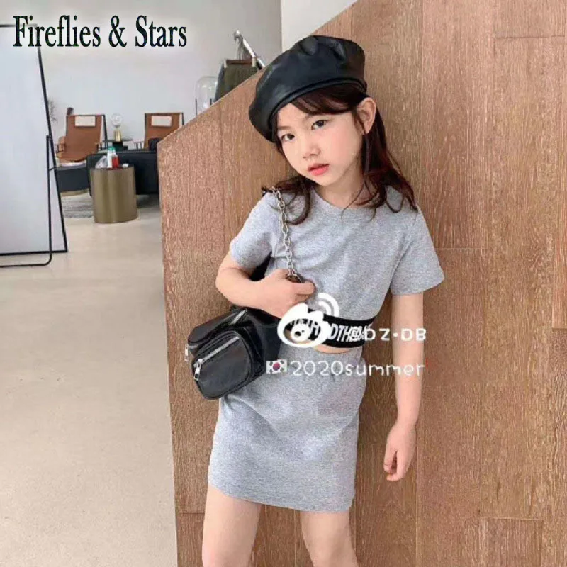 Летний комплект из 2 предметов для девочек детский укороченный топ + юбка