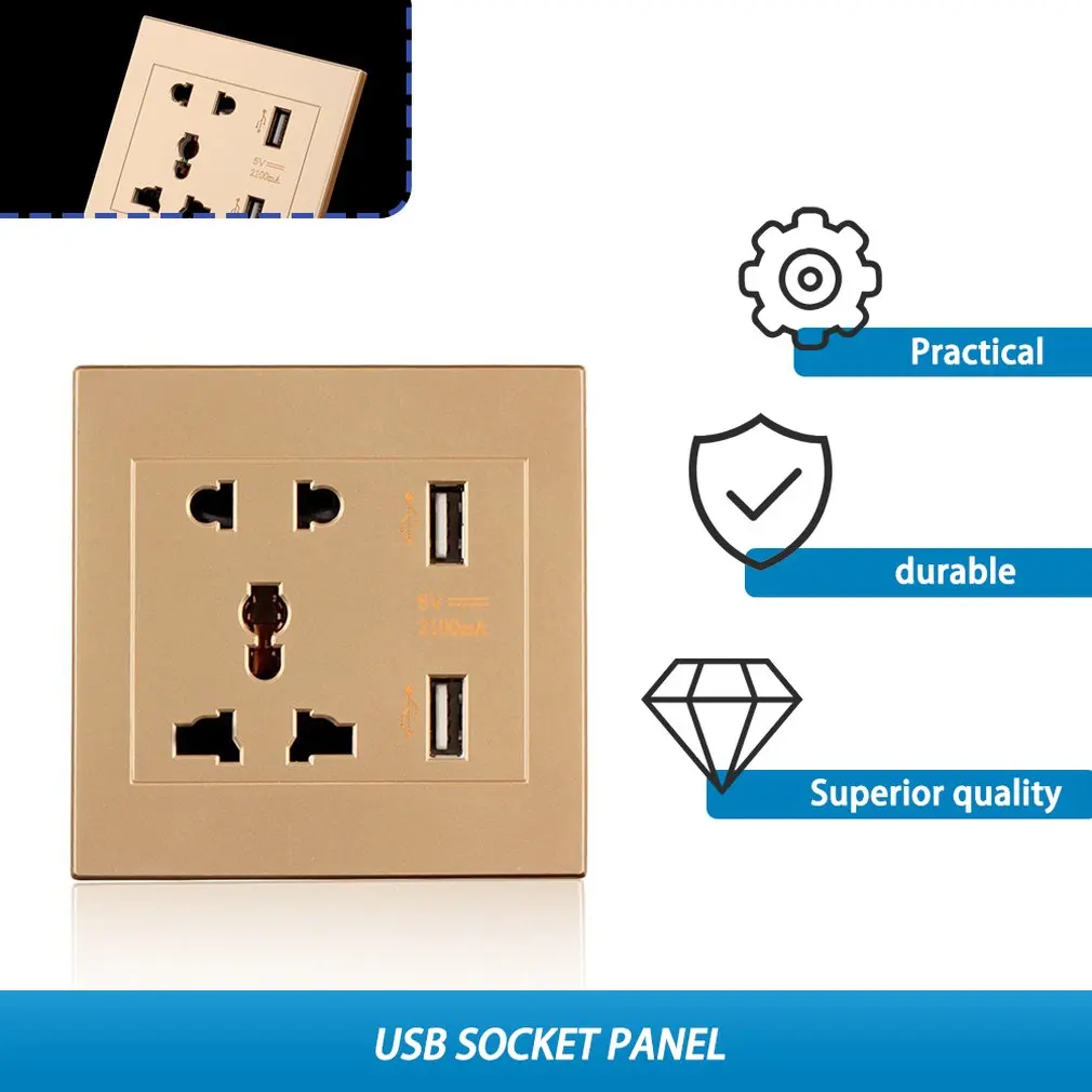 Настенная электрическая розетка с двумя USB портами 5 В 2100 мА|Электрические