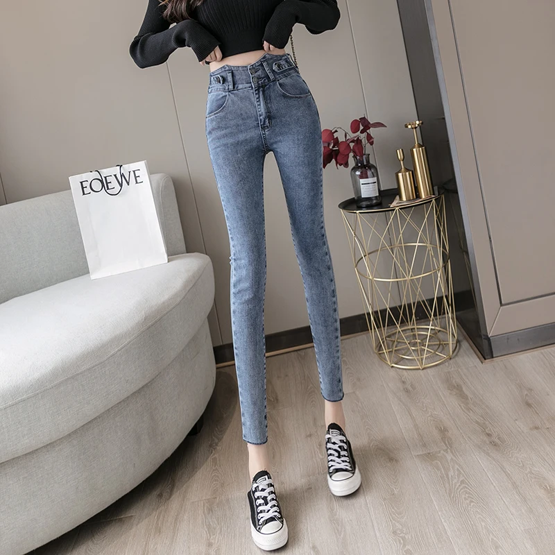 150 тонкие маленькие эластичные джинсы укороченные женские весенние узкие