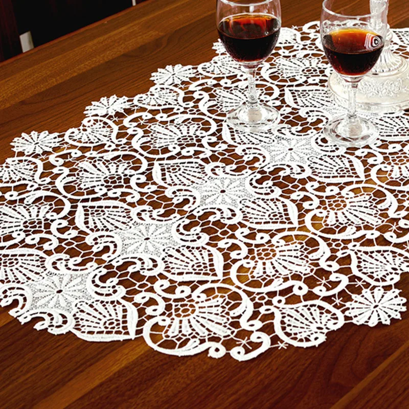 Белая вышивка настольная дорожка элегантная столовая посуда с кружевным