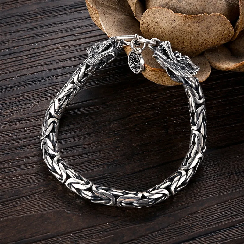 

Earring925 Sterling Silver Dragon Bracelet for Men Male Vintage Heavy Bangles Bracelets Homme Silver JewelryRings