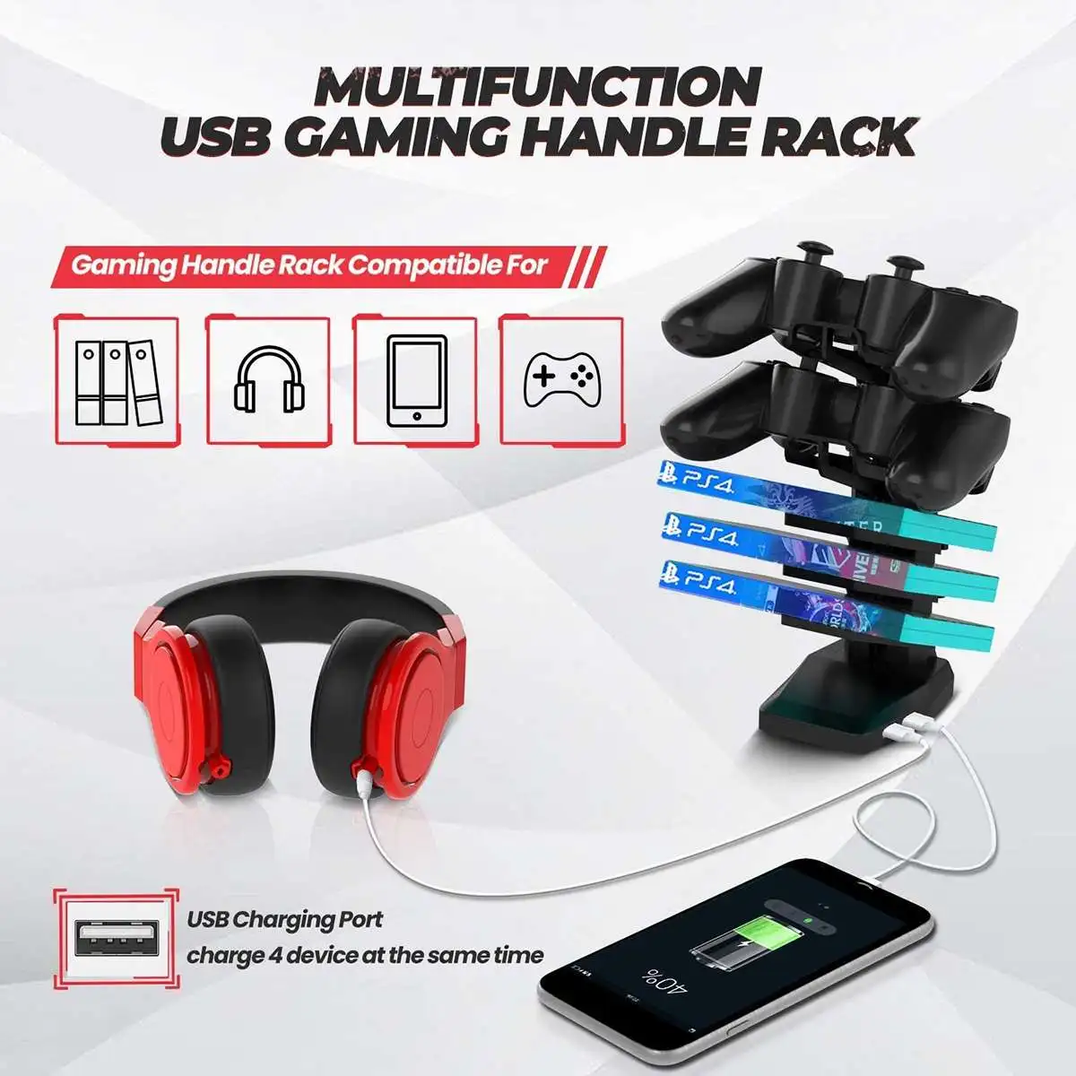 

55 Inch Gaming Desk with Free Mouse Pad Ergonomic T-Shaped Office Desk PC Computer Desk with USB Gaming Handle Rack Cup Holder