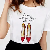 high heel women t shirt luxury makeup paris style t shirt women summer harajuku graphic t shirt short sleeved top women