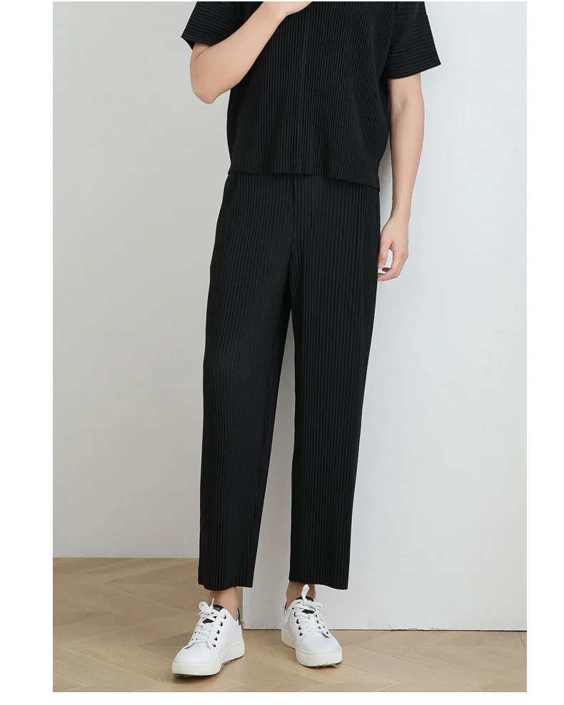 

IEFB /men's wear Autumn new pleated casual straight pants 2021 trendy loose ankle-length elastic waist fold pants 9Y3843 JF150