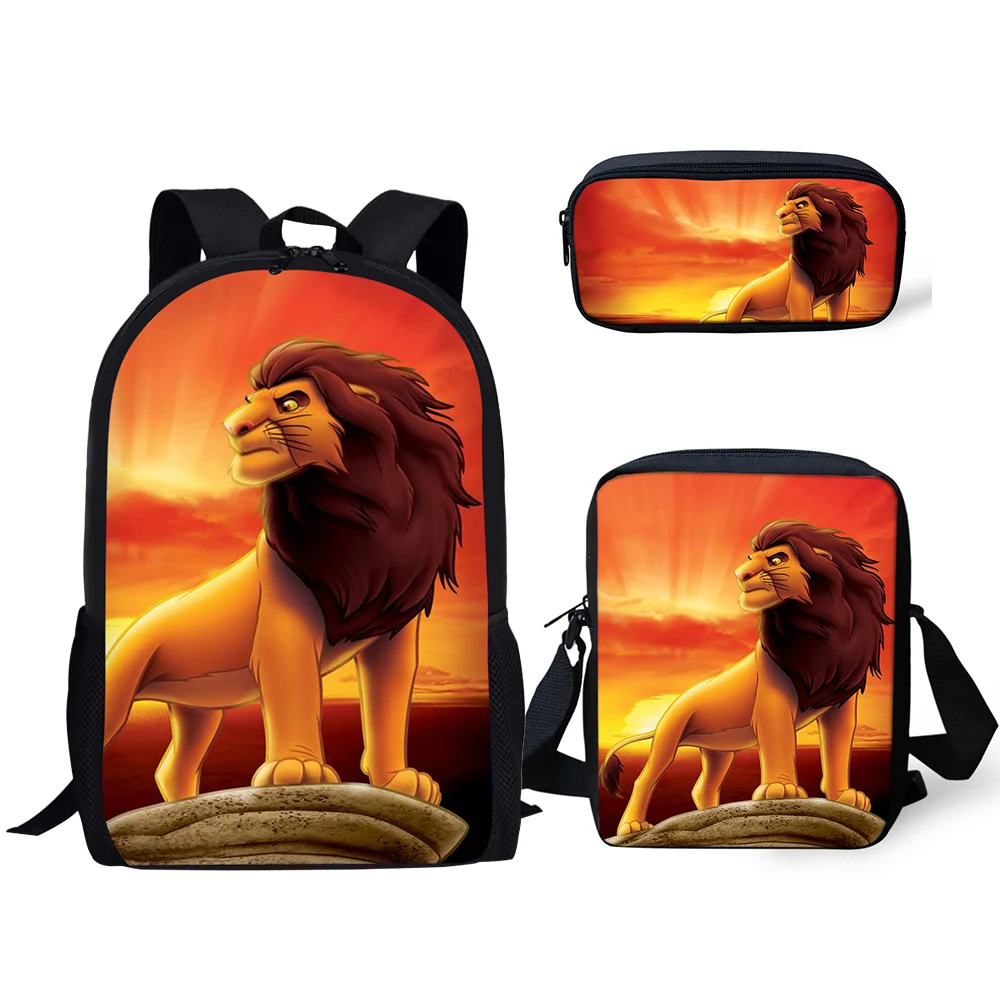 HaoYun 3PCs/Set Children's School Backpack The lion King PPatten Kids School Bags Cartoon Animal Design Teenagers Book-Bags Set