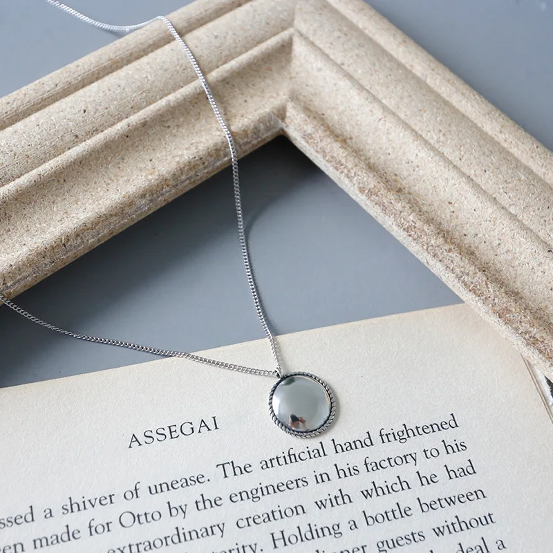 

Real 925 Sterling Silver Round Vintage Pendent Necklace For 2020 Fashion Women Gold Color Boho fINE Jewelry Gift