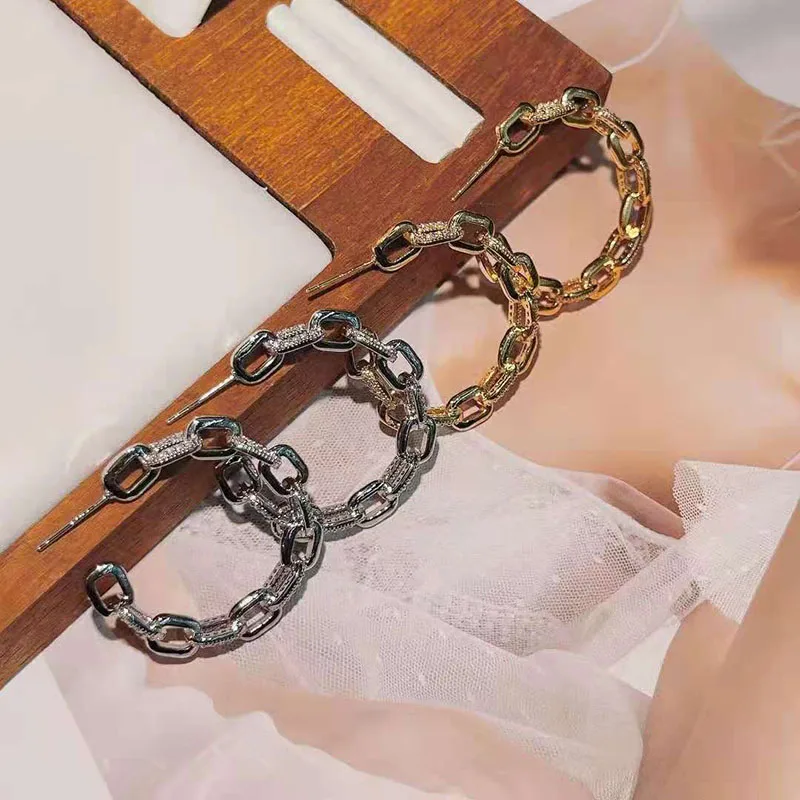 

Funmode Hip Hop Cubic Zircon Pave Hoop Earring CC Earrings For Women decorations for girls Wholesale FE276