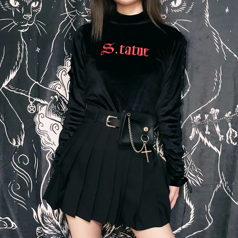 Женская плиссированная мини-юбка со съемным карманом в стиле панк-Готика | одежда