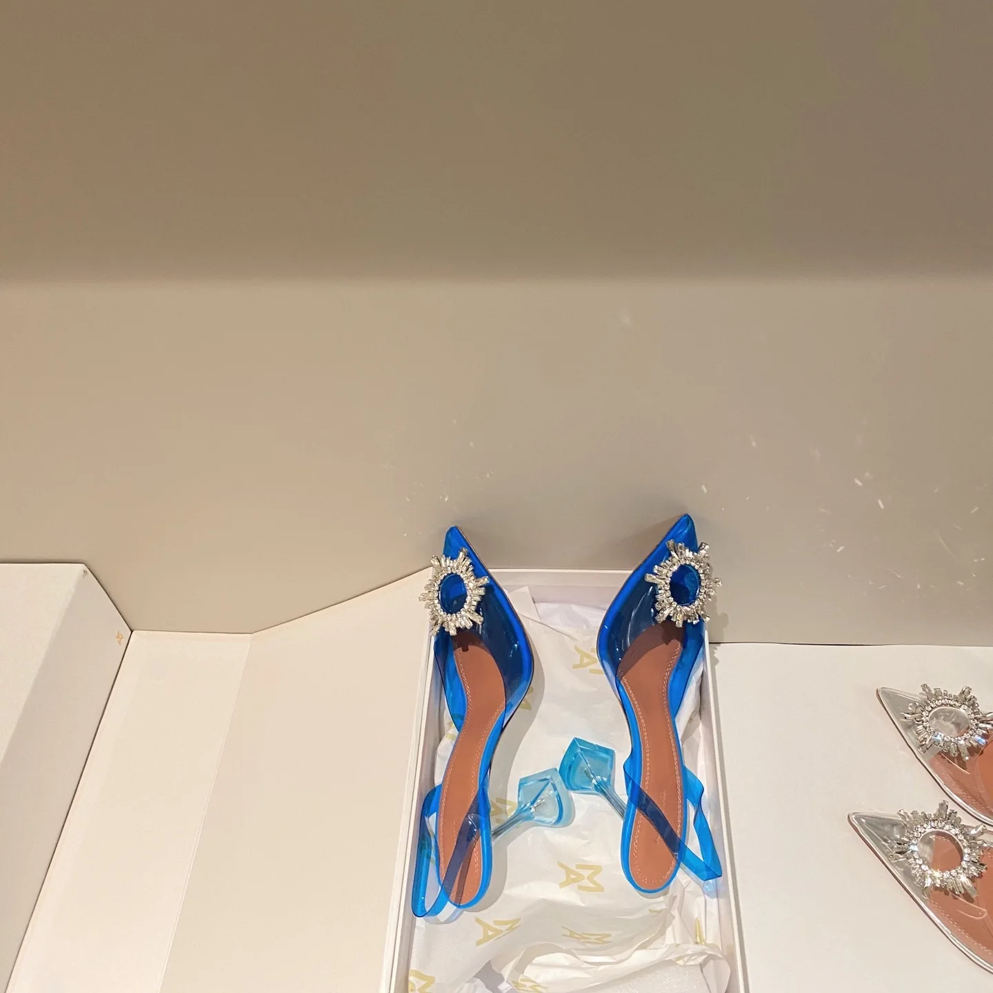

sandals crystal sunflower high heel net red drill button pointed transparent horseshoe heel fairy women's shoes