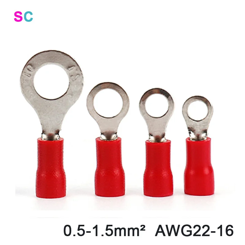 

Terminal Ring Type 100pcs/bag Assorted Insulated Wire Crimp Connector 0.5-6mm² AWG22-10 RV1.25-RV5.5 Pressed Cable Accessories