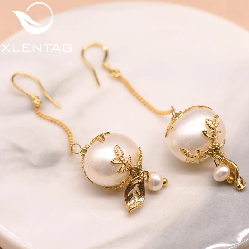 Женские серьги-подвески XlentAg длинные серьги-капельки с жемчугом и кисточками