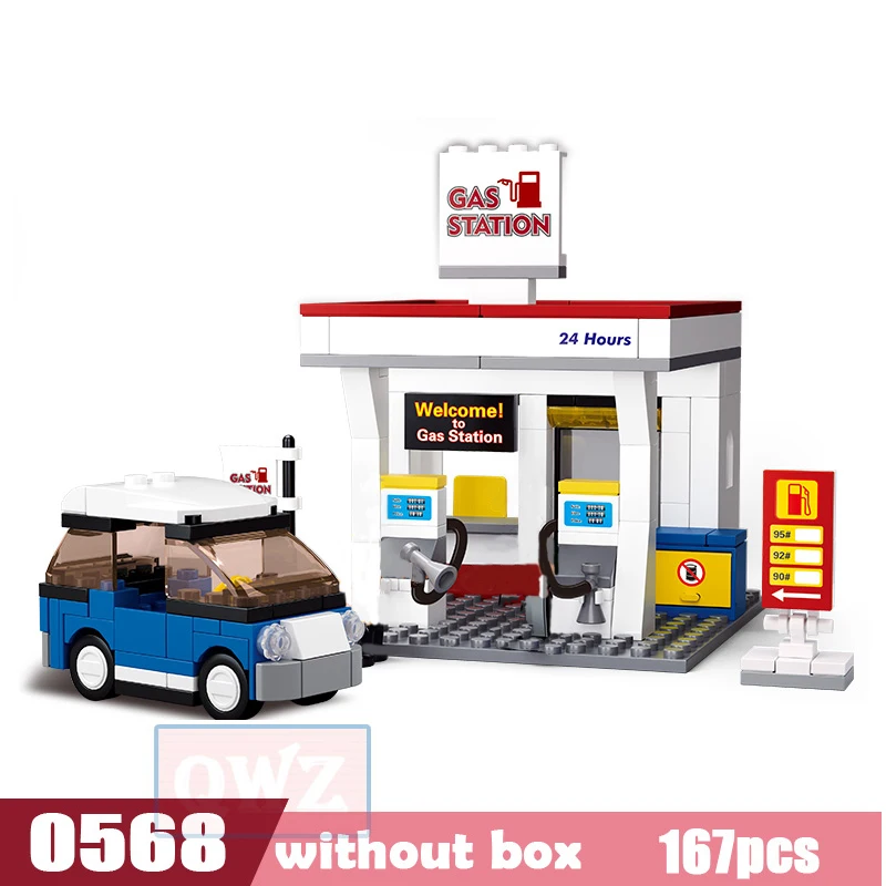 167Pcs Gas Station SimCity Car DIY Bricks Model Building Blocks Sets City gas toy Friends Christmas Gifts Toys for Children | Игрушки и