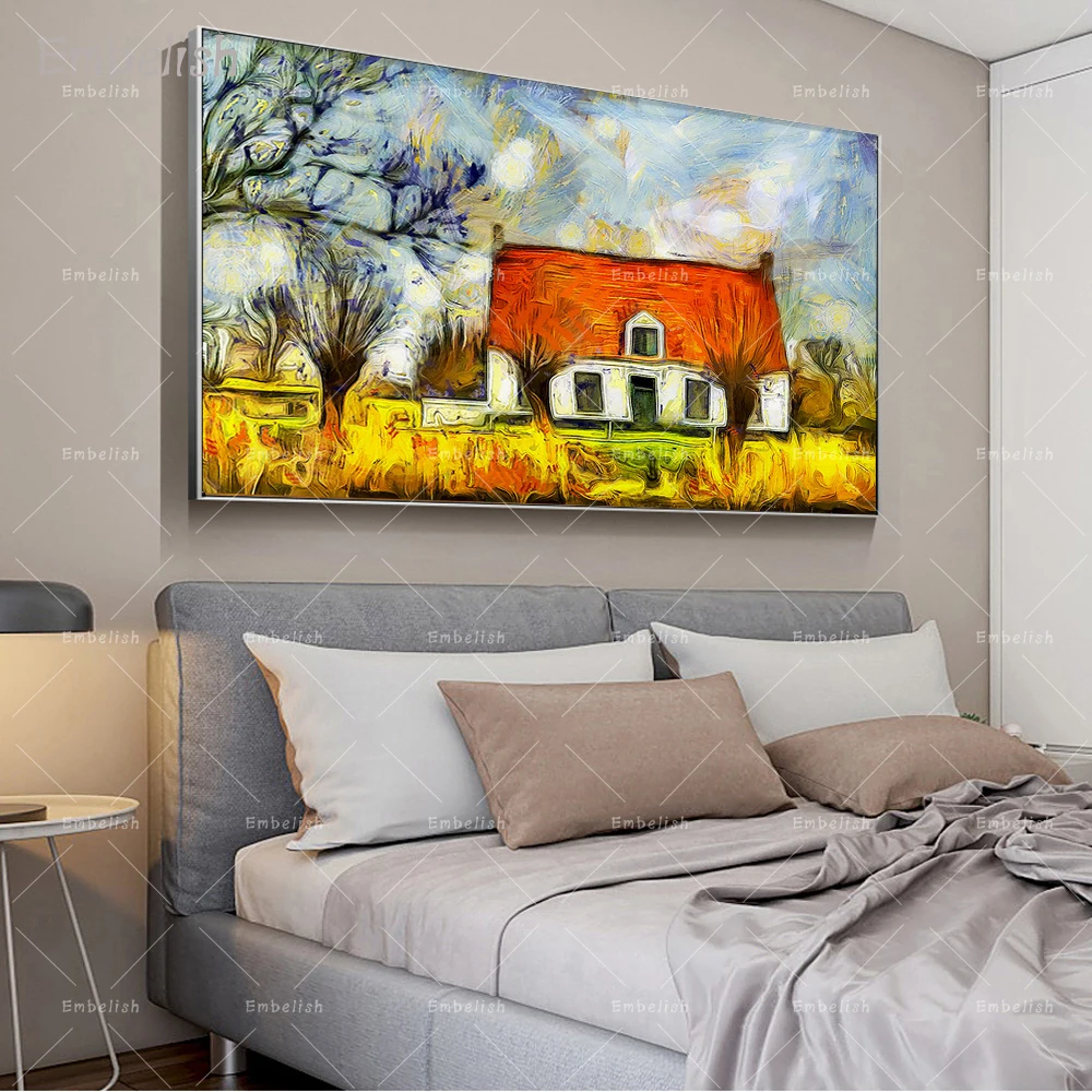 

1 Pieces Countryside House Modern Home Decor Wall Art Pictures For Living Room HD Canvas Oil Painting Bedroom Landscape Posters