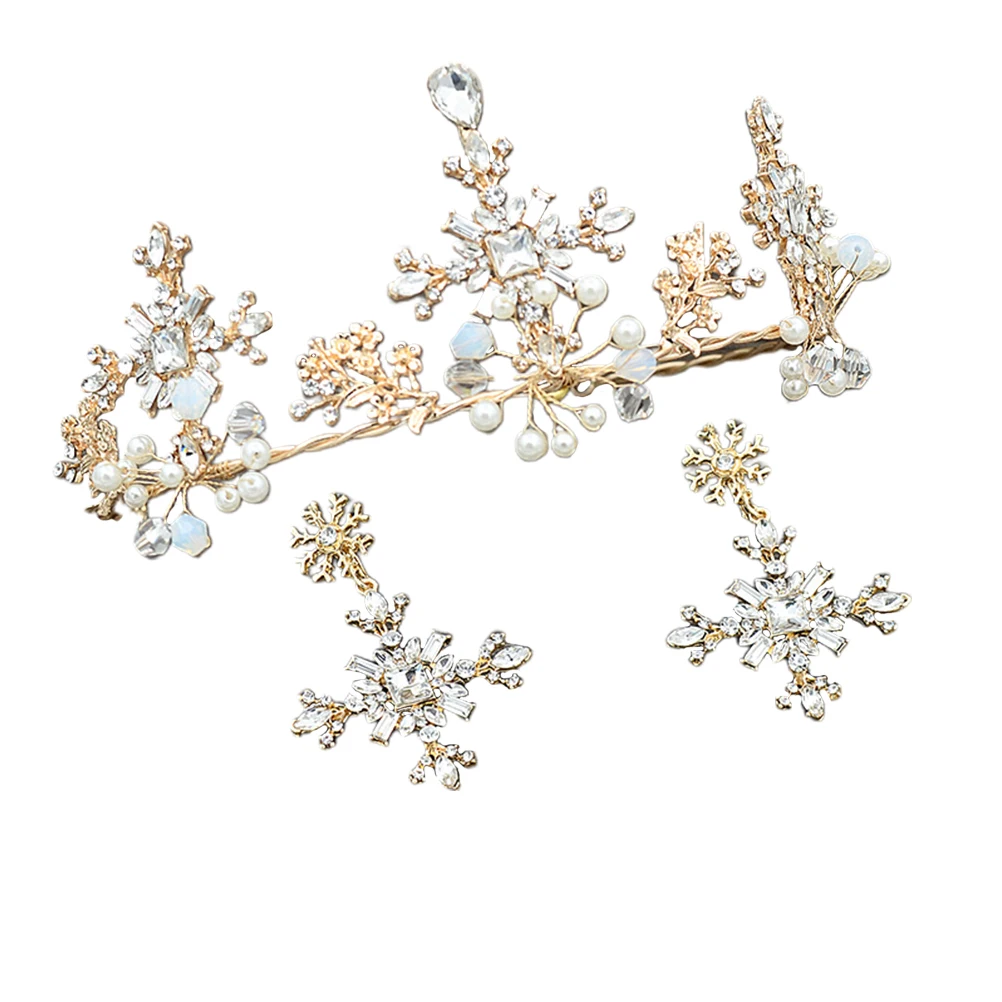 1Set Bride Headdress Exquisite Rhinestone Floral Luxury Crown with Earrings for Lady | Hair Accessories Set