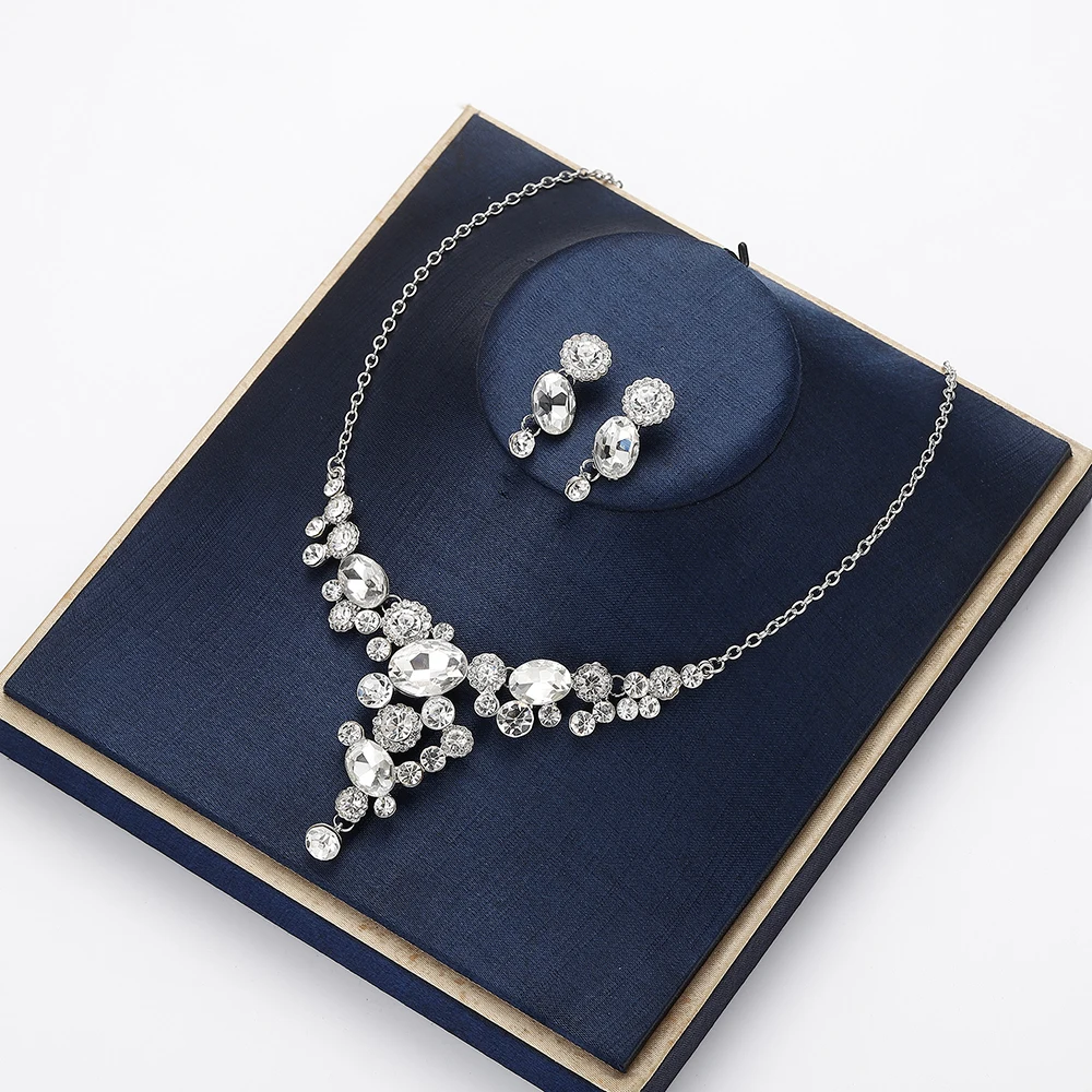 CC Stud Earring and Necklace Luxury Jewelry Sets Wedding For Bridal Shine Cubic Zircon Party Accessories Gift D003 | Украшения и