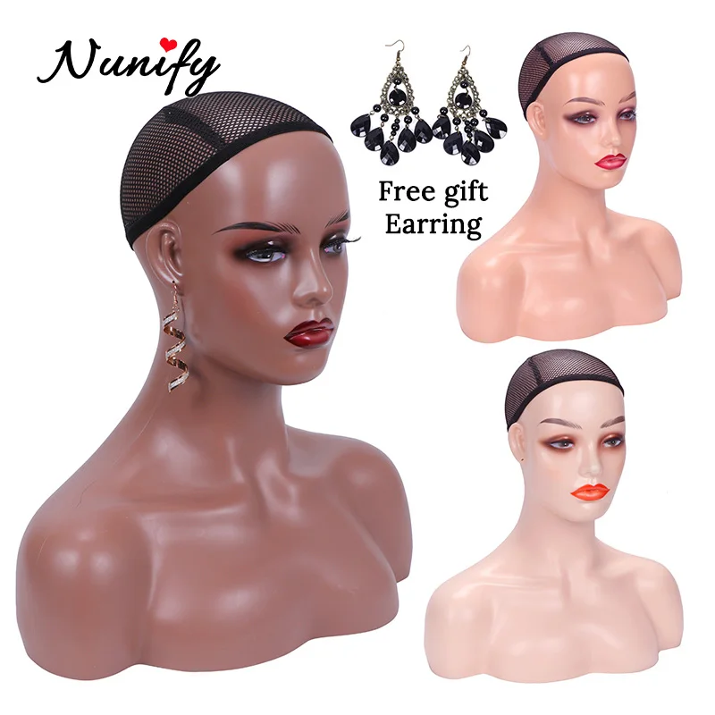 Nunify Human Head Model Stand For Hat Begie Black Makeup Head With Shoulders Half Body Female Pvc Mannequins Holder For Display