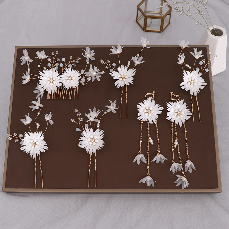 Золотые цветы гребешок для волос в виде тиары шпильки Серьги Кристалл ручной