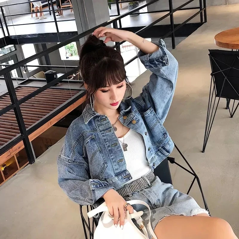 

Denim jacket female spring autumn new style Korean retro student loose cotton cropped top jacket Streetwear Solid