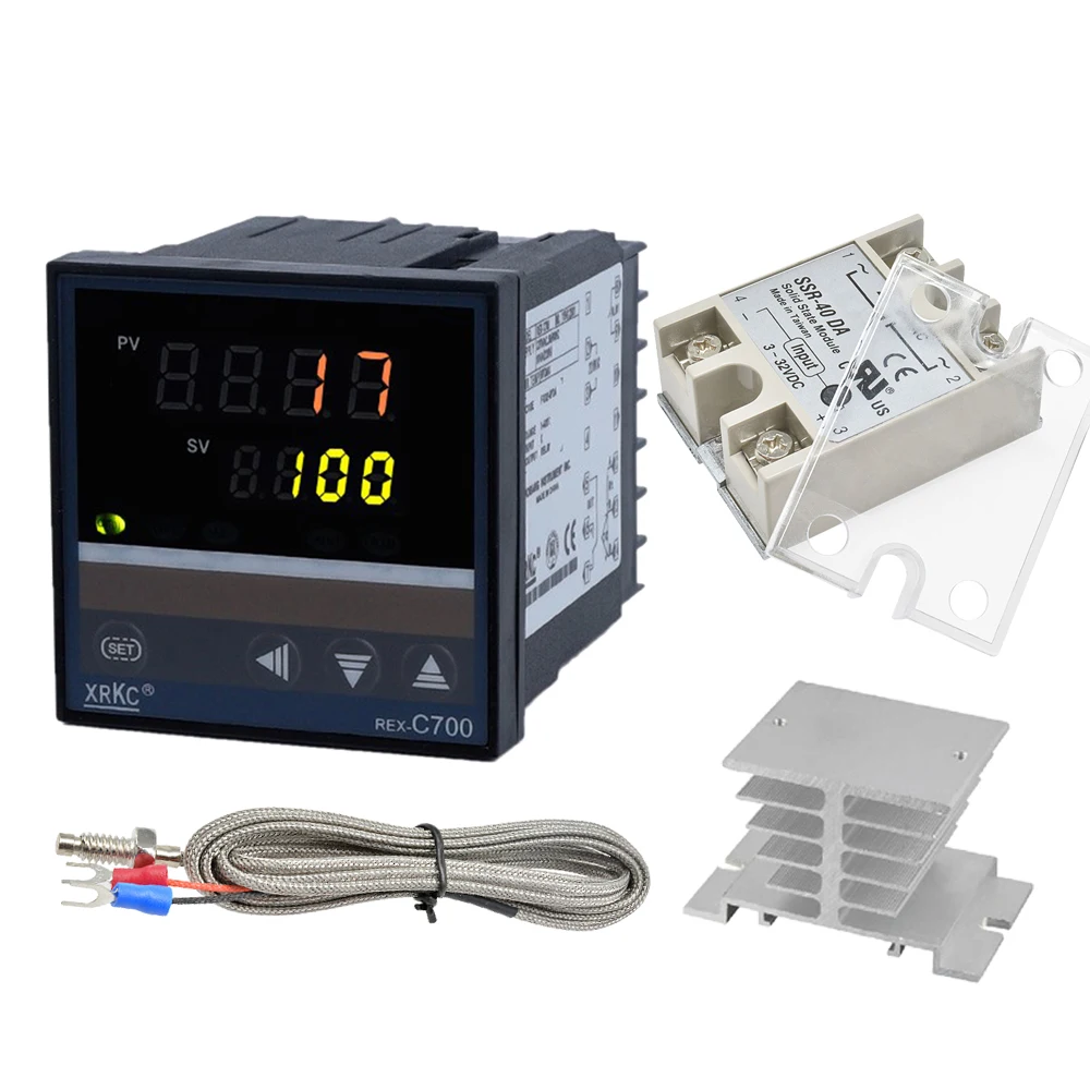 

REXC-700 Temperature Controller Digital PID REX Temperature Controller SSR Output+K Thermocouple Probe + SSR40DA 40A + Heat Sink