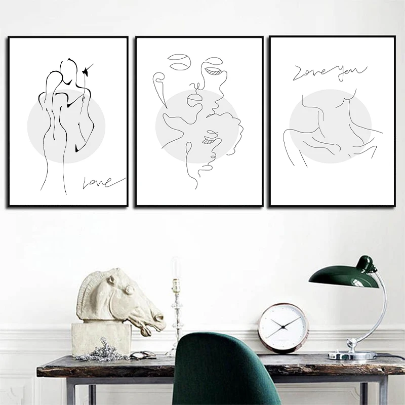 Абстрактная черно белая романтическая поцелуйка Картина на холсте цитаты печать