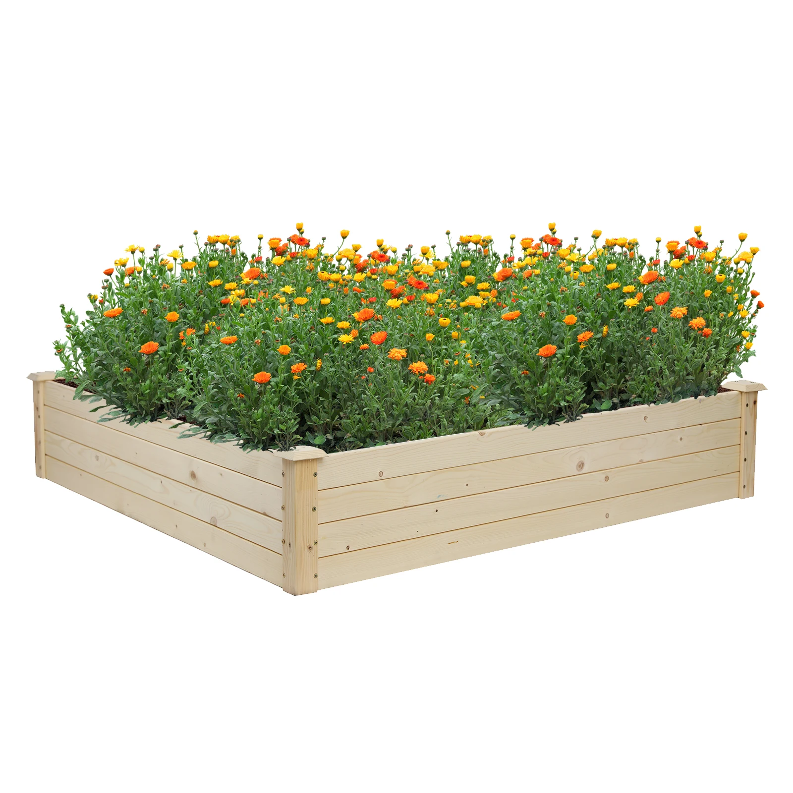 

Vegetable Flower Wooden Planting Frame Ground Type 122x122x25.5CM Easy Assemble for Gardens Patios Balconies[US-Stock]