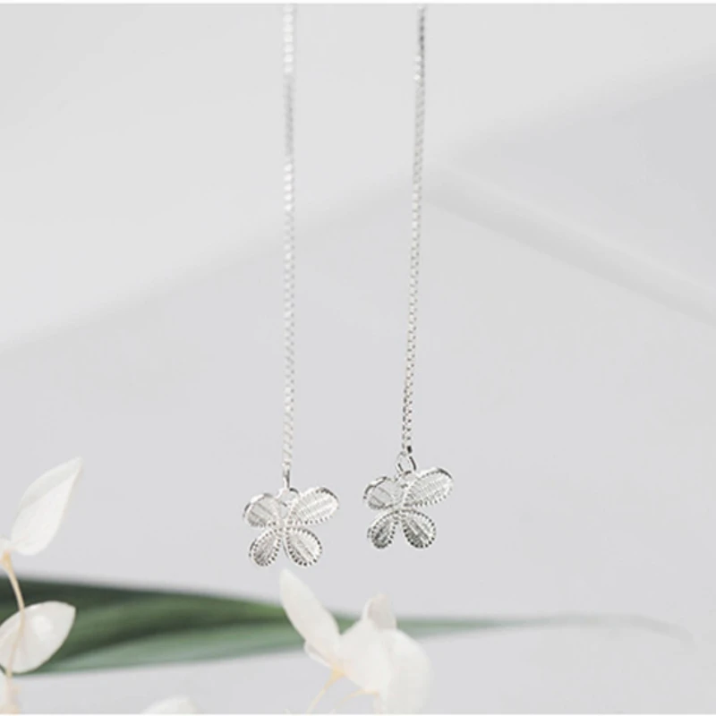 Женские серьги подвески с длинными кисточками серебряного цвета S925 в