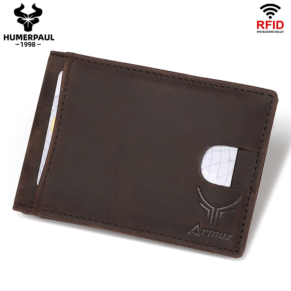 Известный бренд мужской двойной бизнес кожаный зажим для денег модный RFID кошелек