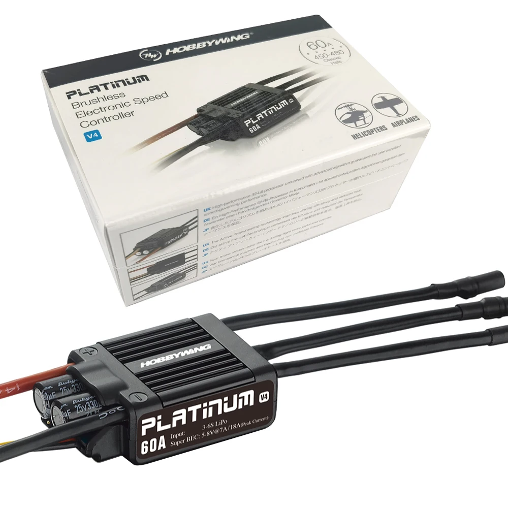 1 шт. оригинальный HobbyWing Platinum PRO V4 60A ESC (3S-6S) для 450-480 класса Heli (Пропеллер: 325-360 мм) |