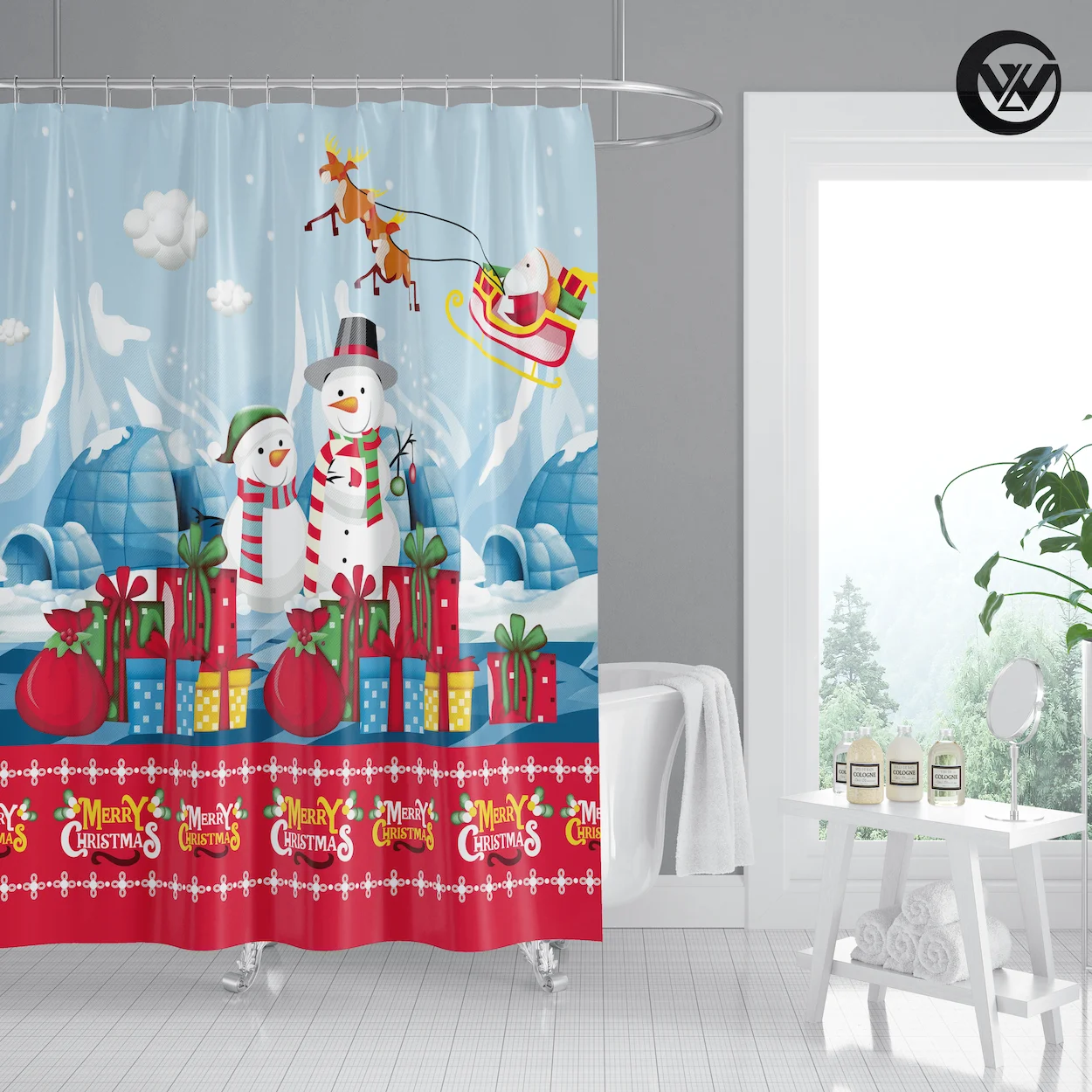 Nordic Sublimation Merry Christmas Trees Home Bath Shower Curtain, Fashion Print Fabric Children Hotel Bathroom Curtains/
