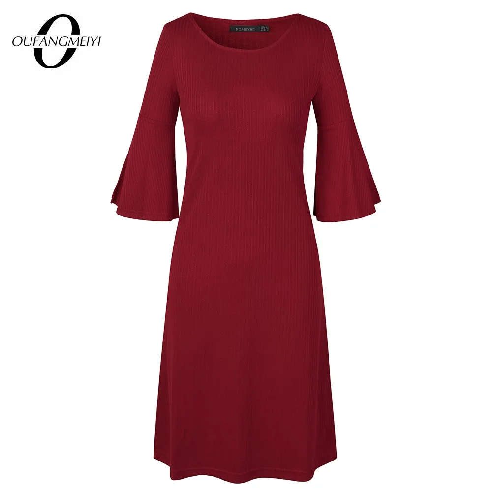 

Женское летнее праздничное однотонное мини-платье с круглым вырезом и рукавом-колоколом, свободное Повседневное платье в рубчик, ET017