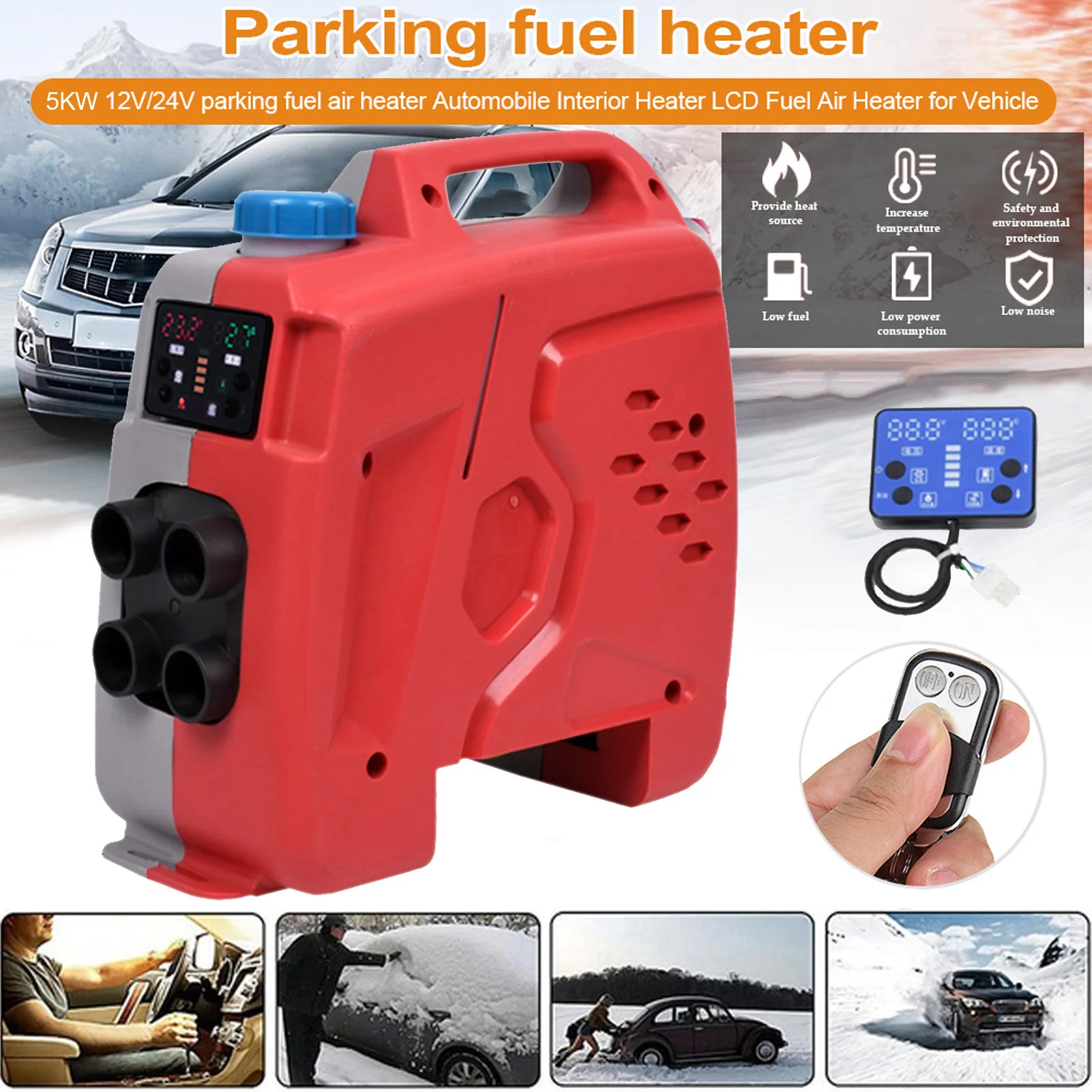 

Auxiliary Heater 12V 24V Fuel Heater 4-hole LCD Display Air Heater For Car Parking Heating For Websato Eberspache Drop Shipping