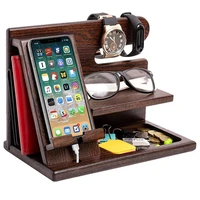 wood phone docking station key holder wallet stand watch organizer nightstand purse wallet stand idea gift travel gadgets watch