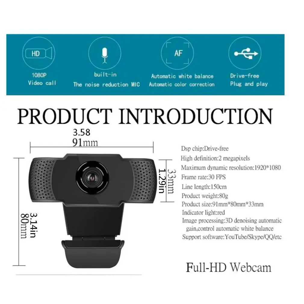 

High Definition Computer Web Camera Webcam With Microphone Plug And Play Usb Webcam Built-In Microphone