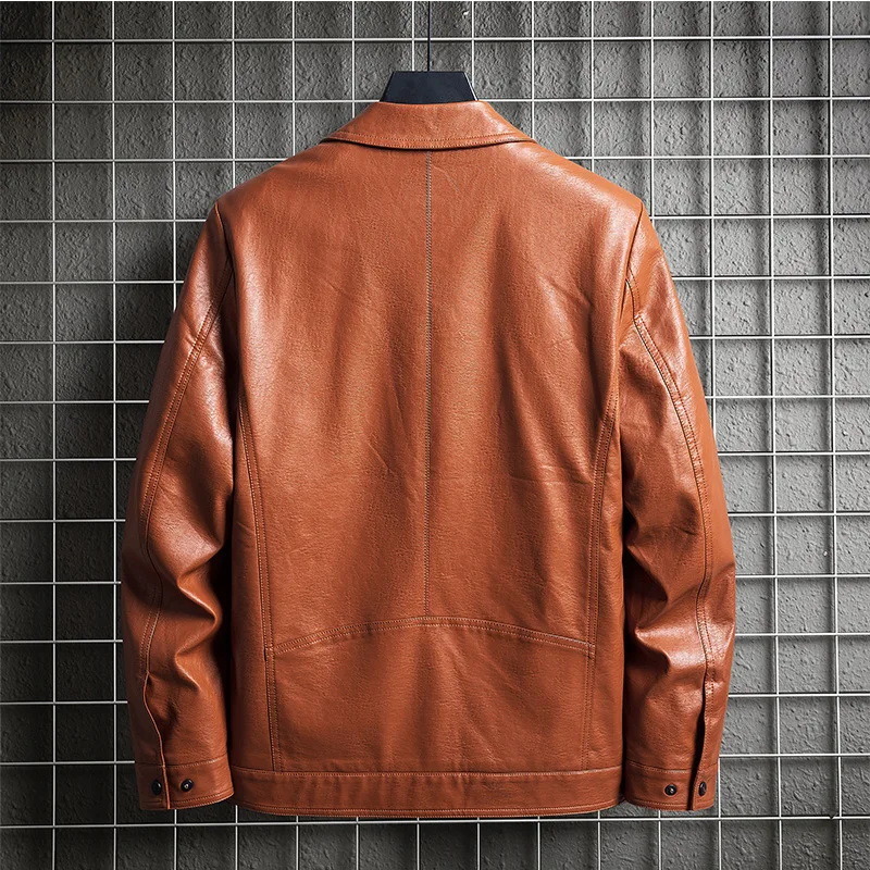 

2021 spring and autumn plus velvet PU leather fashion casual leather jacket men's lapel leather jacket
