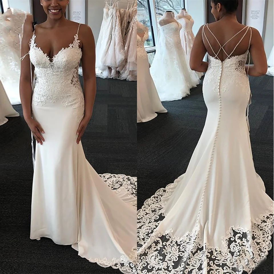 

Свадебное платье с юбкой-годе на тонких бретельках, Кружевная аппликация, вырезанные по бокам платья, свадебное платье в африканском стиле