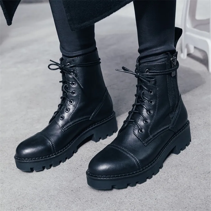 Harga Wanita Sepatu Musim Semi Dan Musim Gugur Kulit Renda Dengan Tebal Sepatu Bot Pendek Liar Inggris Angin Datar Sepatu Wanita Sepatu Zapatos De Mujer