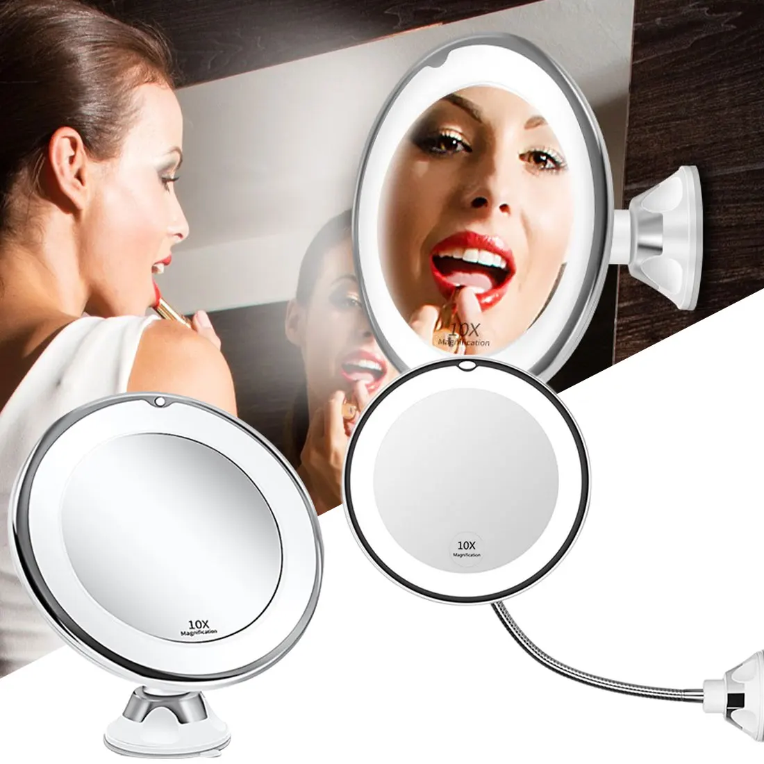 10X светодиодное зеркало для макияжа, гибкое зеркало с подсветкой, увеличительное зеркало с светильник кой, зеркало для макияжа зеркало