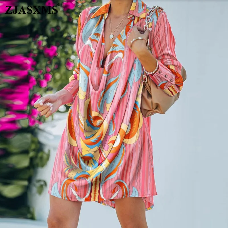

Vintage Pattern Print Hollow Out Shirt Dress Women Turn-down Collar Elegant Office Dresses Spring Autumn Long Sleeve Party Dress