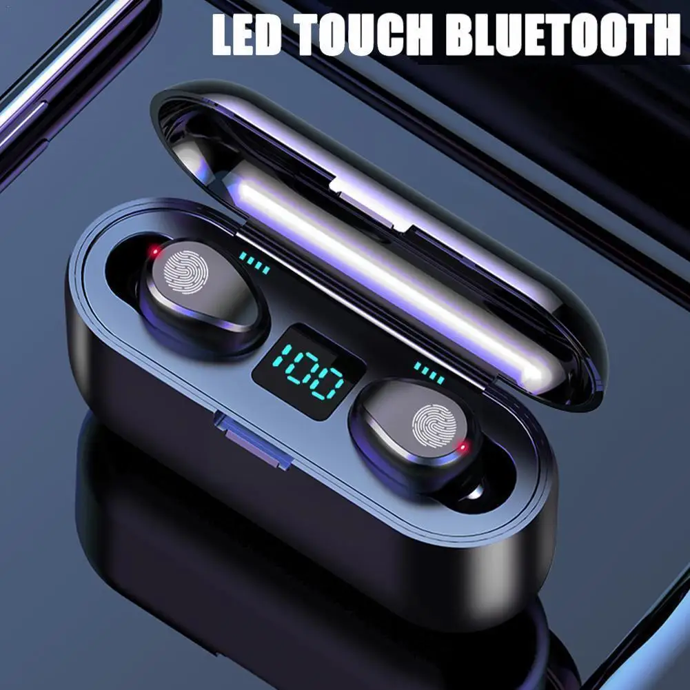 

F9—2 5.0 Movement Bluetooth Wireless Earphone HD LED 1200mAh Bank With Headphone Power Headset Microphone With Display X4H9