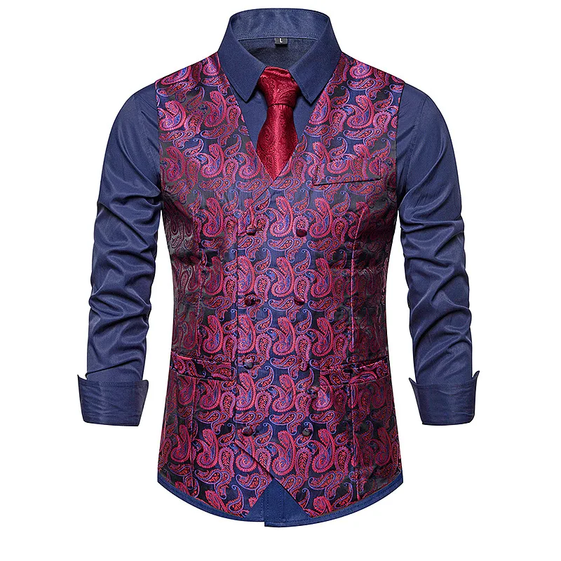 

Mens Business Wedding Paisley Suit Vest 2019 Fashion Double Breasted Floral Jacquard Waistcoat Vest Men Colete Social Masculina