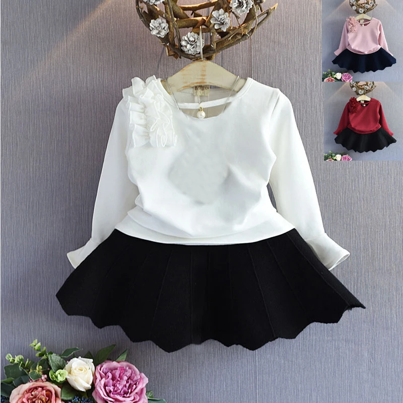 2019 новый осенний костюм для девочек Рубашка с длинными рукавами и юбка из 2