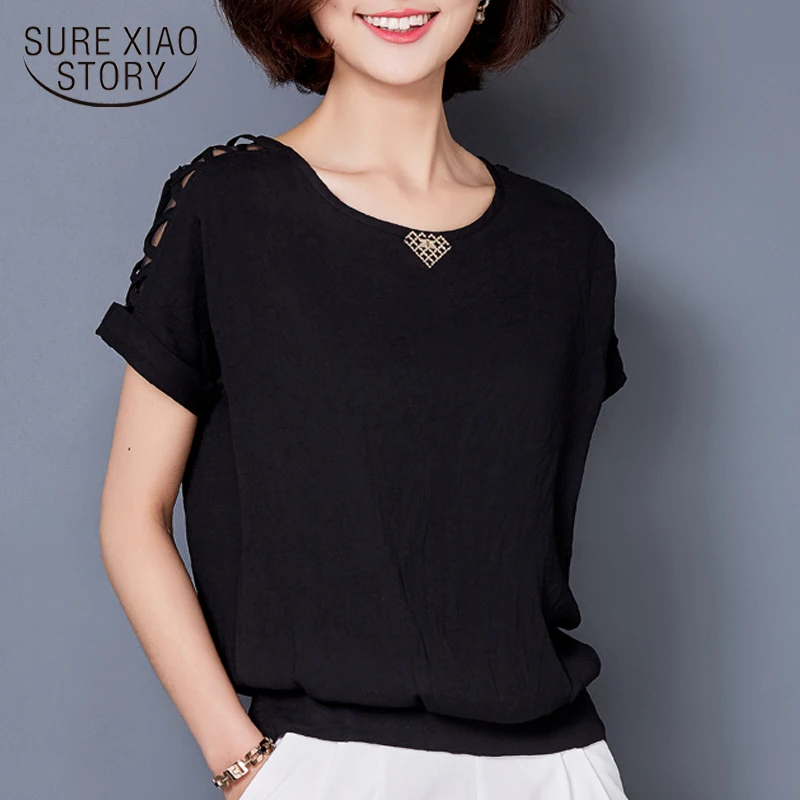 2020 O-neck white Chiffon women tops blusas Plus Size women's clothing Summer Short Sleeve Women shirt Blouses Fashion 72B 25 |