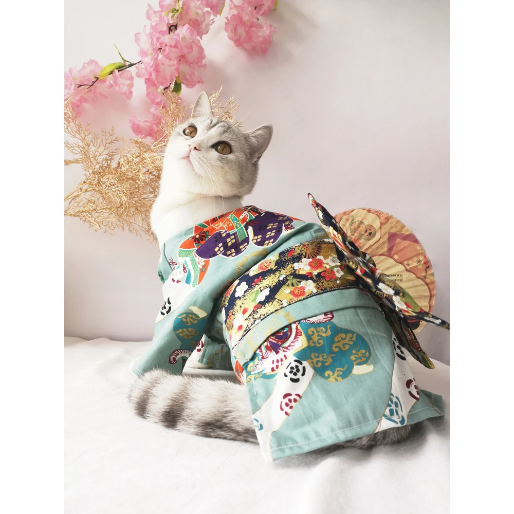 

Japanese Cat Clothes Dog Clothes British Short Teddy Pet Kimono Comfortable Cotton Autumn and Winter Cape Christmas Cats Trench