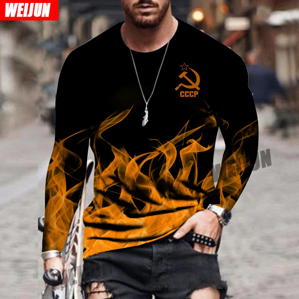 

Men's Round neck long sleeve Autumn Hot Sale Fashion Men Harajuku Round Neck 3D low Flame Print Loose street Pullover