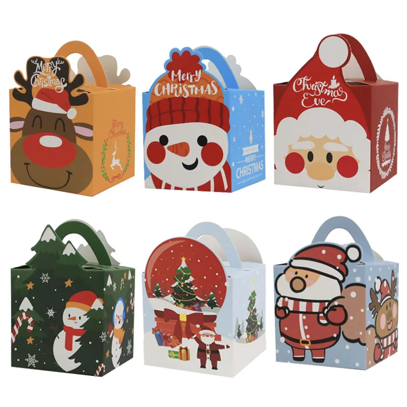 

5pcs Cartoon Merry Christmas Treat Boxes For Candy Biscuit Baking Apple Paper Box Cookie Gift Packaging Box New Year Navidad