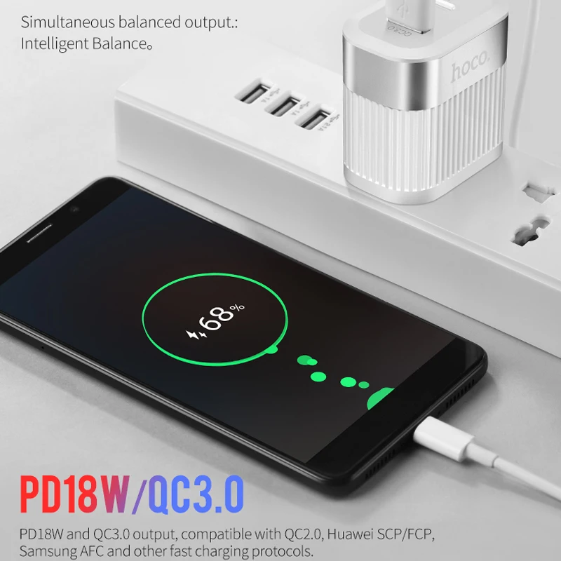 HOCO PD QC3.0 USB быстрое зарядное устройство для телефона 18 Вт Быстрая зарядка 3 0 ЕС США